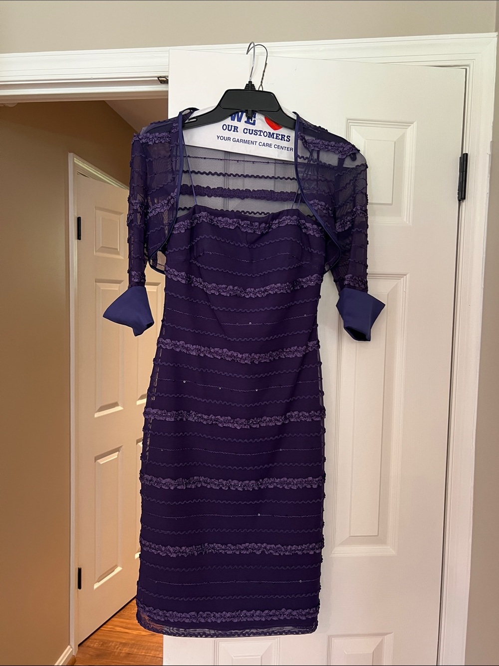 JS Collections Purple Lace-Trim Midi Dress with Matching Shrug